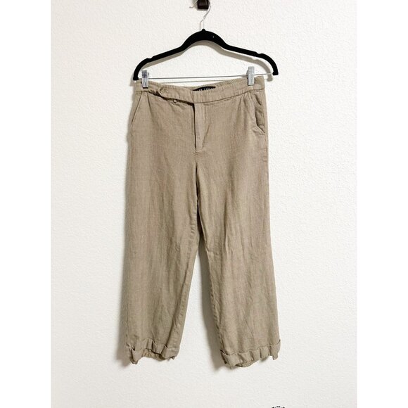 Ralph Lauren Wool Cashmere Cuffed Ankle‎ Trouser Pants Extended Tab Tan Size 10